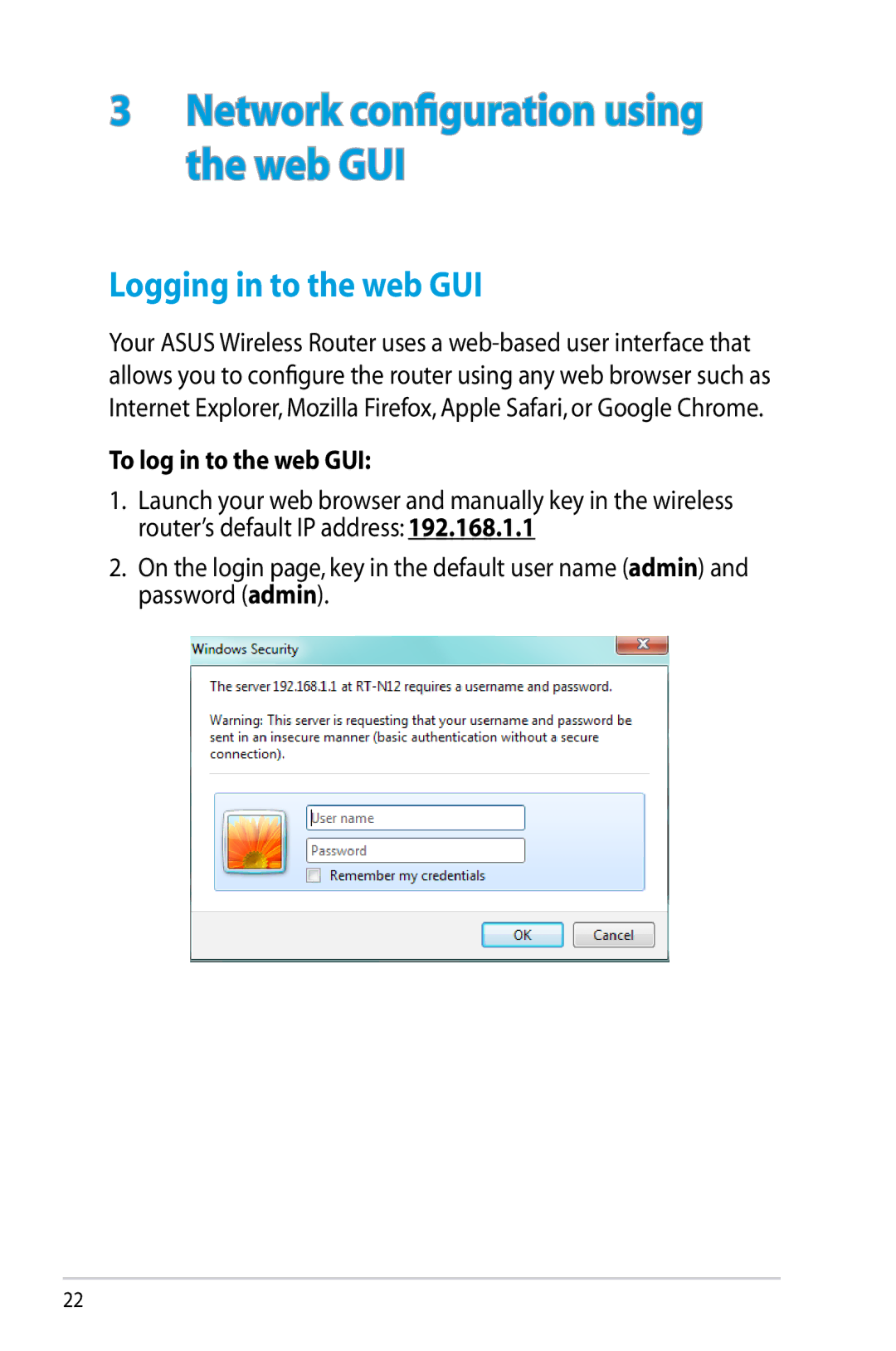 Asus RTN12D1, RT-N12/D1 manual Logging in to the web GUI, To log in to the web GUI 