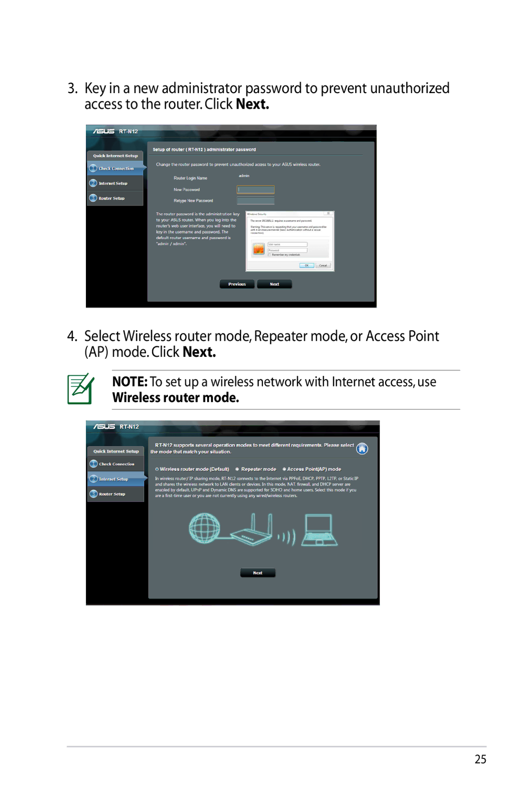 Asus RTN12D1, RT-N12/D1 manual Wireless router mode 