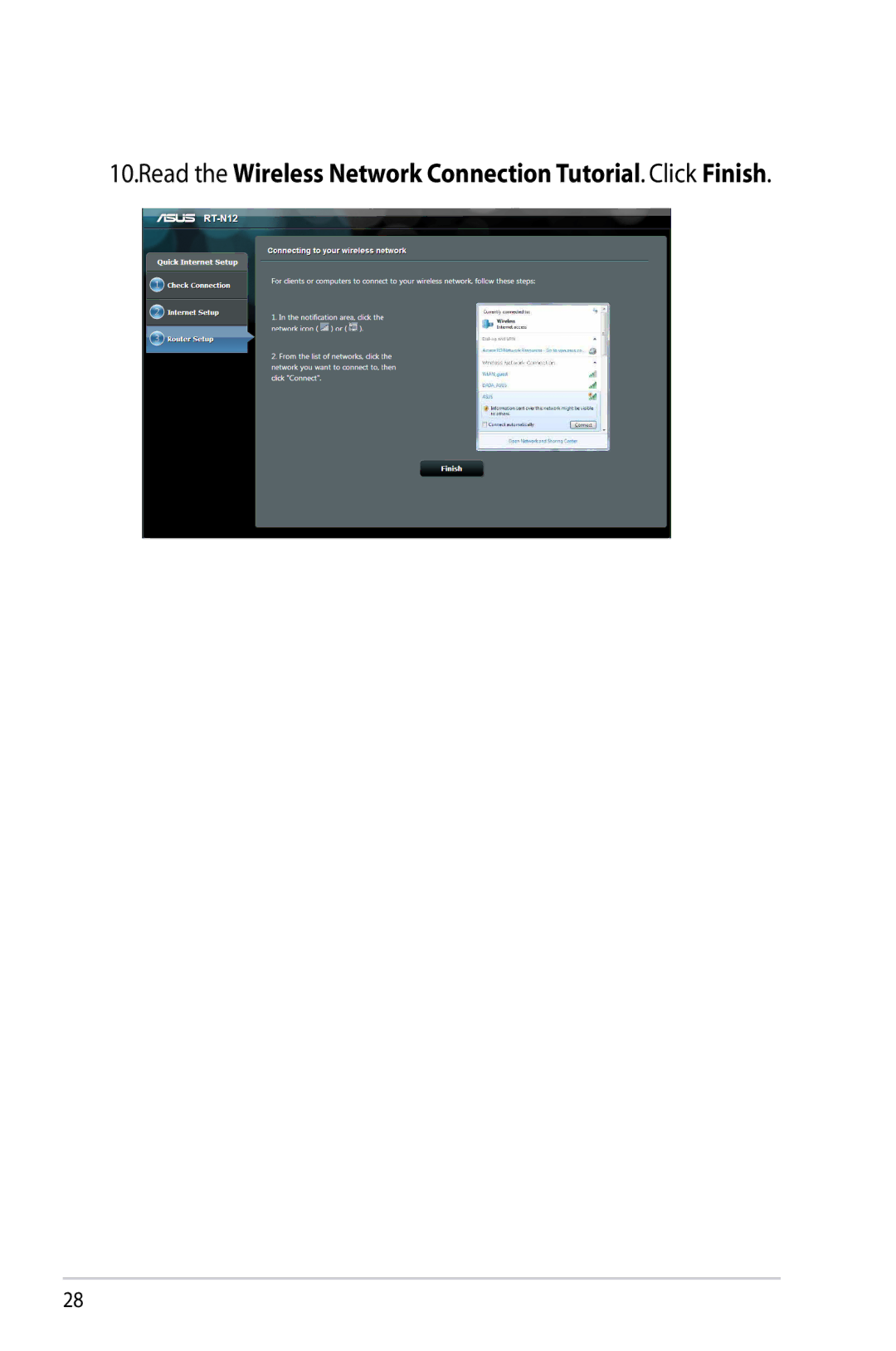 Asus RTN12D1, RT-N12/D1 manual Read the Wireless Network Connection Tutorial. Click Finish 