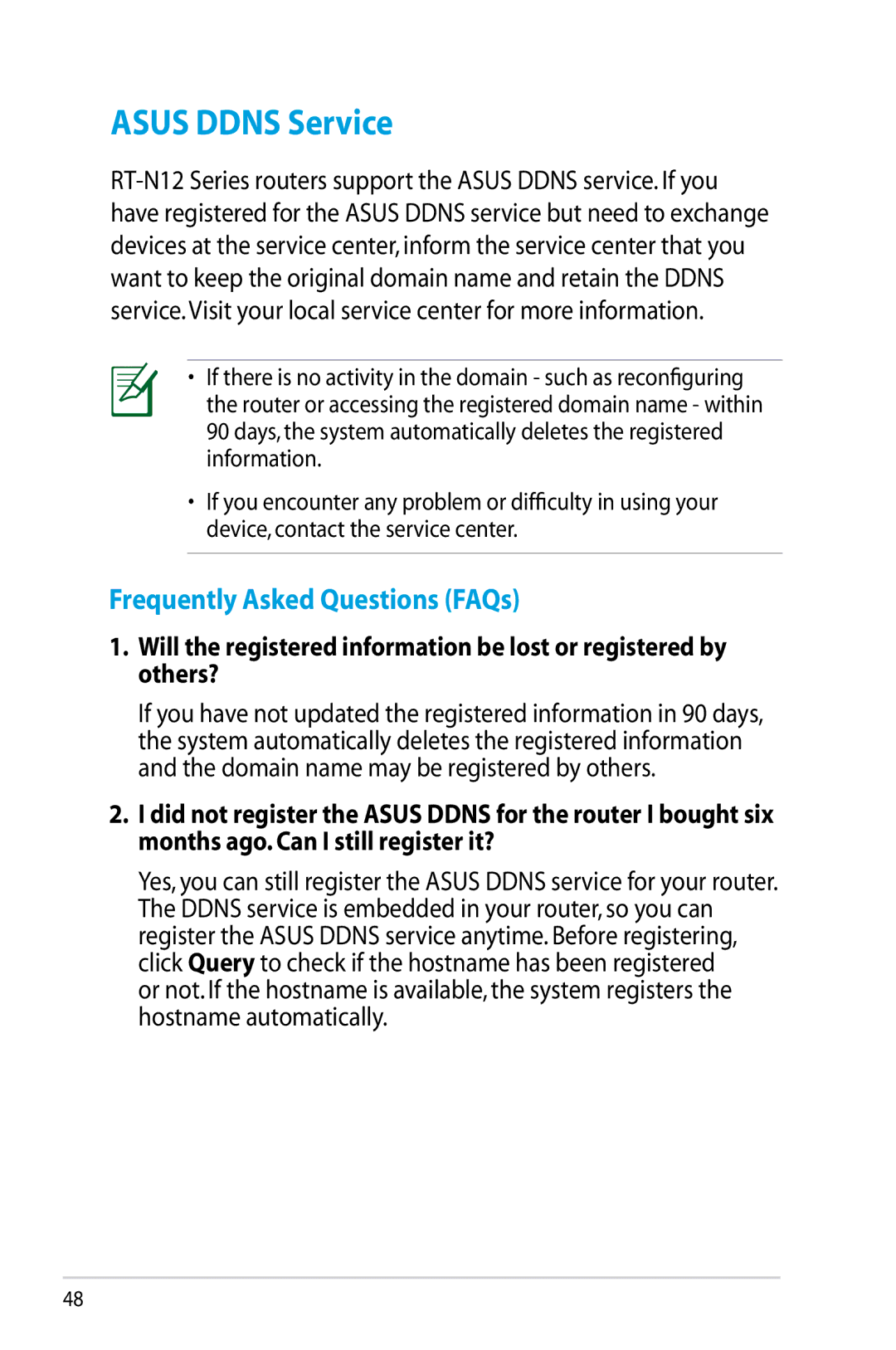 Asus RT-N12/D1, RTN12D1 manual Asus Ddns Service, Frequently Asked Questions FAQs 