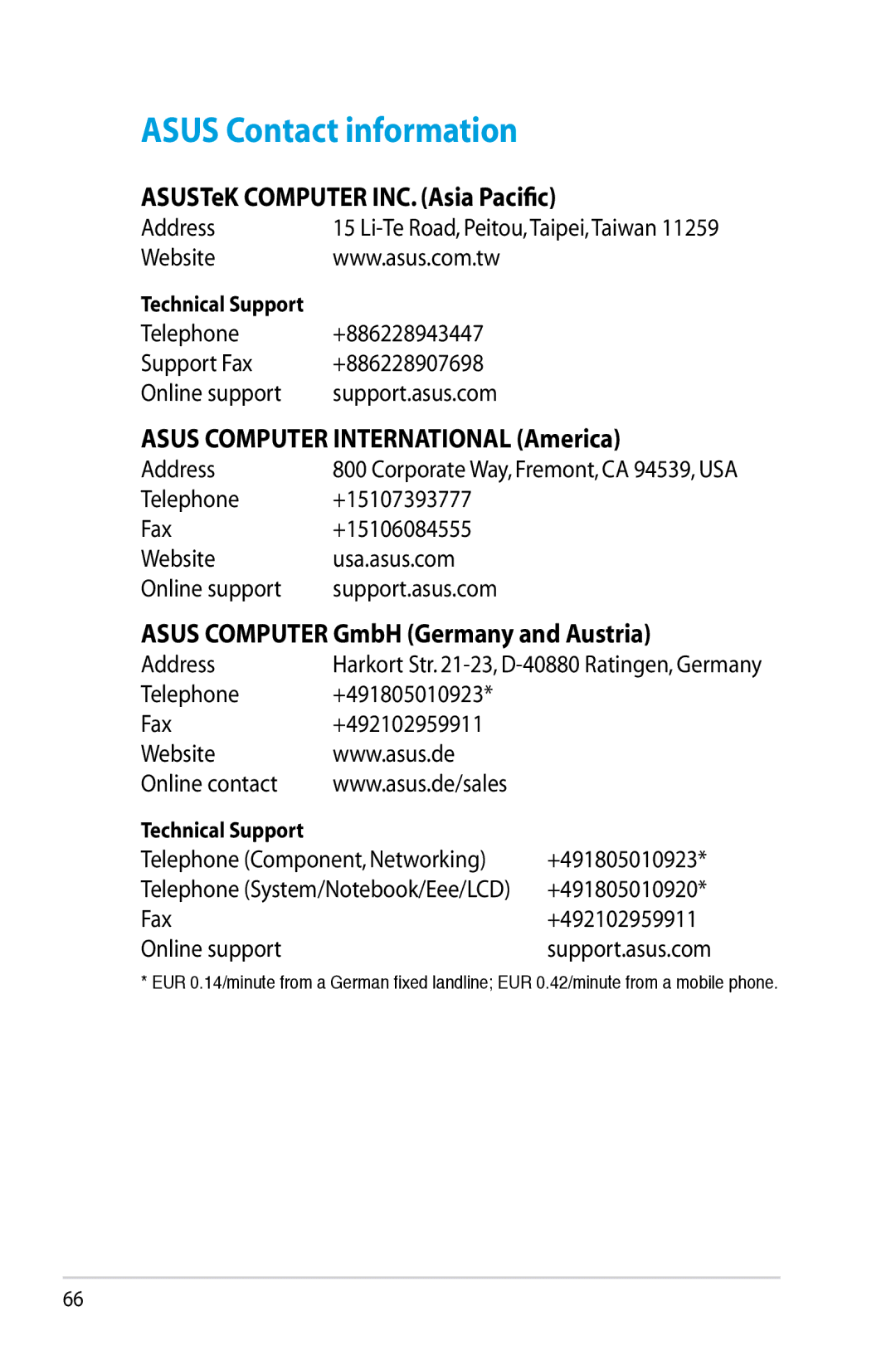 Asus RT-N12/D1, RTN12D1 Asus Contact information, ASUSTeK Computer INC. Asia Pacific, Asus Computer International America 