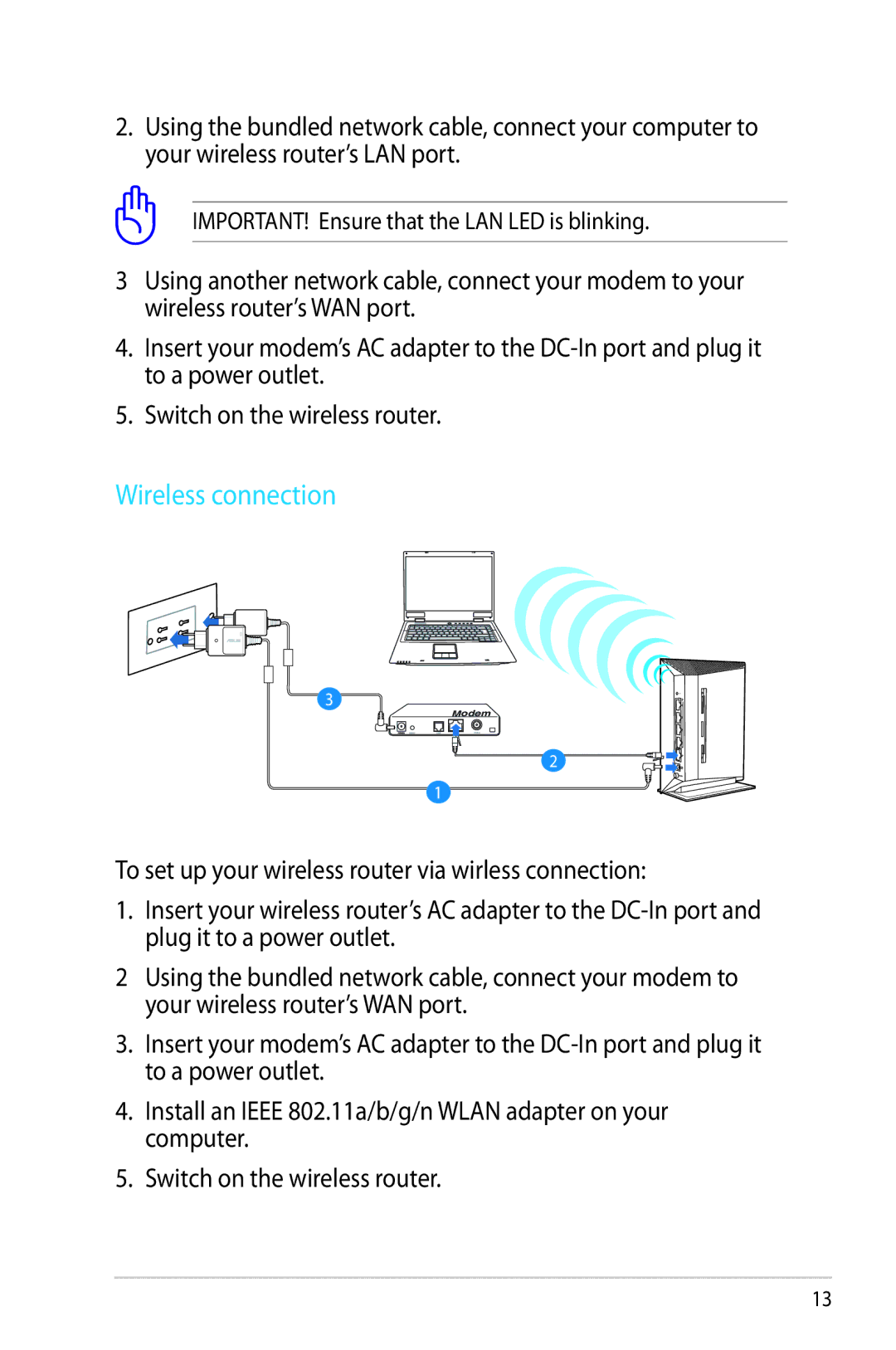 Asus RT-N53 manual Wireless connection 