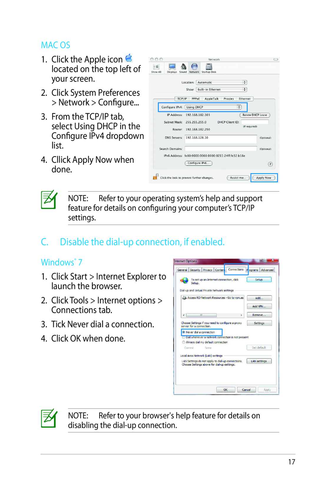 Asus RT-N53 manual Disable the dial-up connection, if enabled 