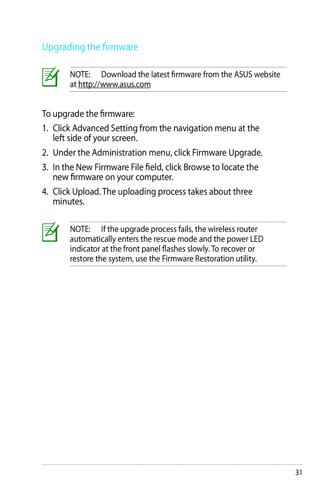 Asus RT-N53 manual Upgrading the firmware 