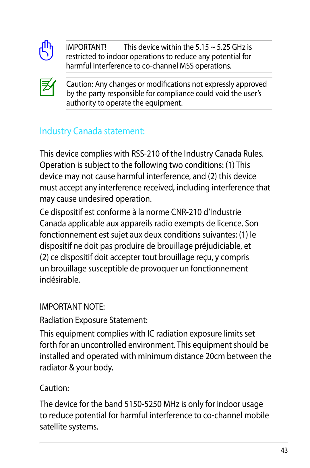 Asus RT-N53 manual Industry Canada statement 