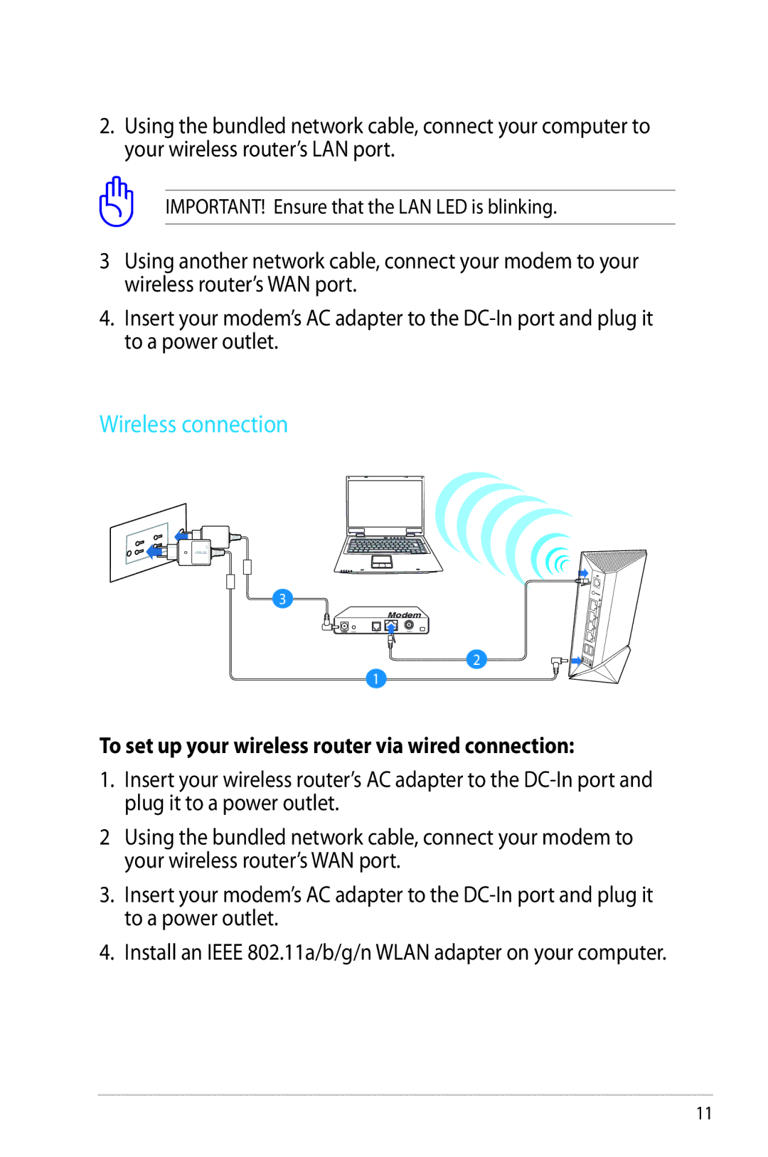 Asus RTN65U, RT-N65U manual Wireless connection 