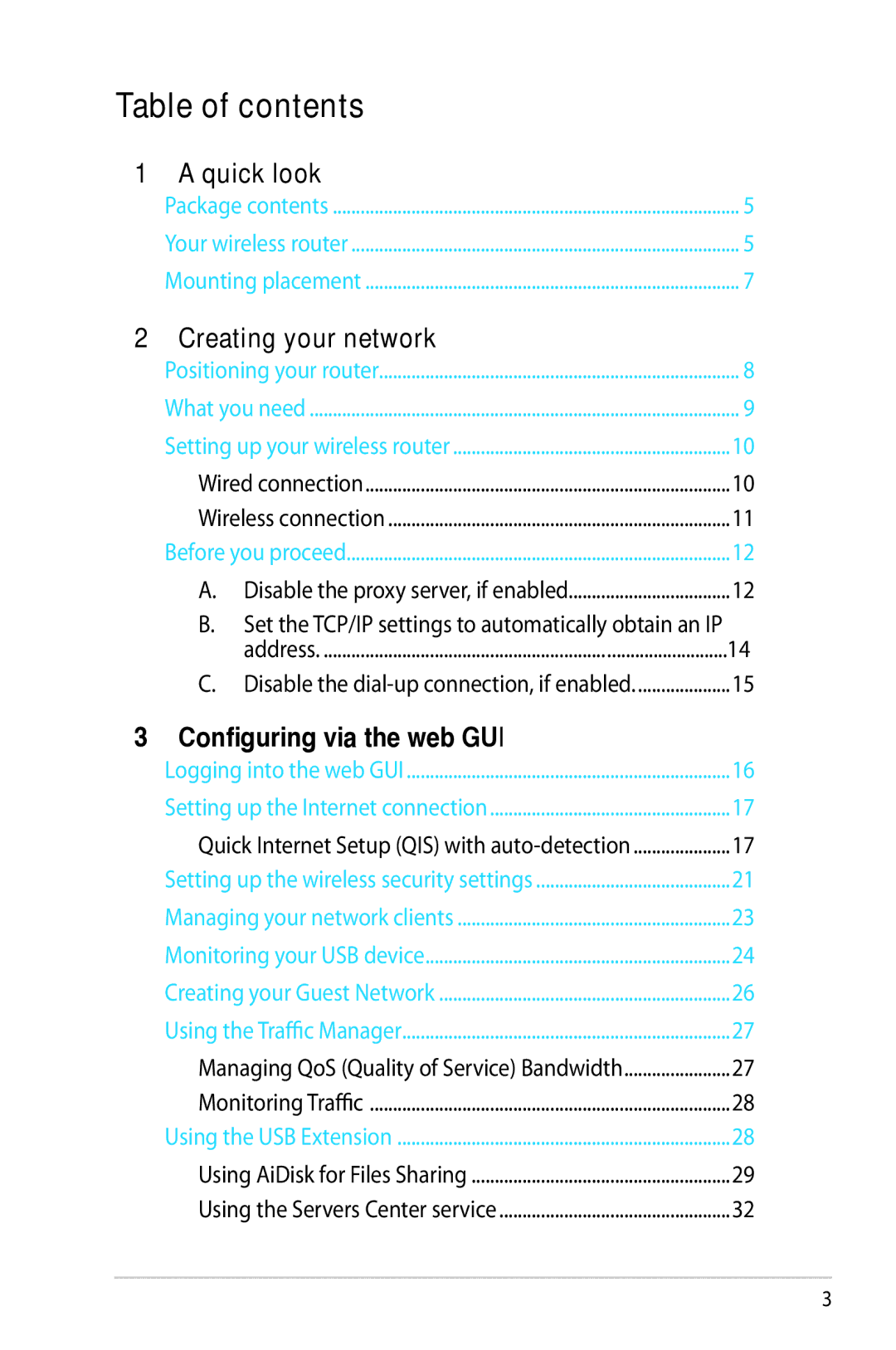 Asus RTN65U, RT-N65U manual Table of contents 