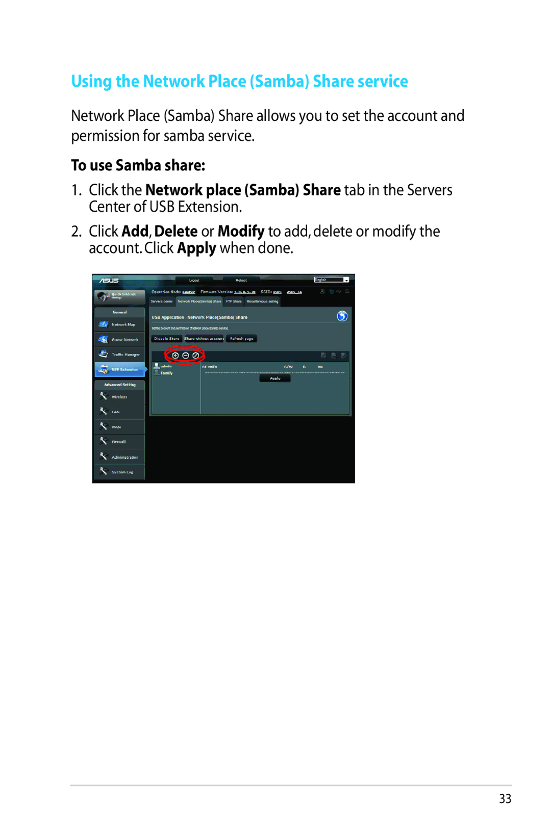 Asus RTN65U, RT-N65U manual Using the Network Place Samba Share service, To use Samba share 