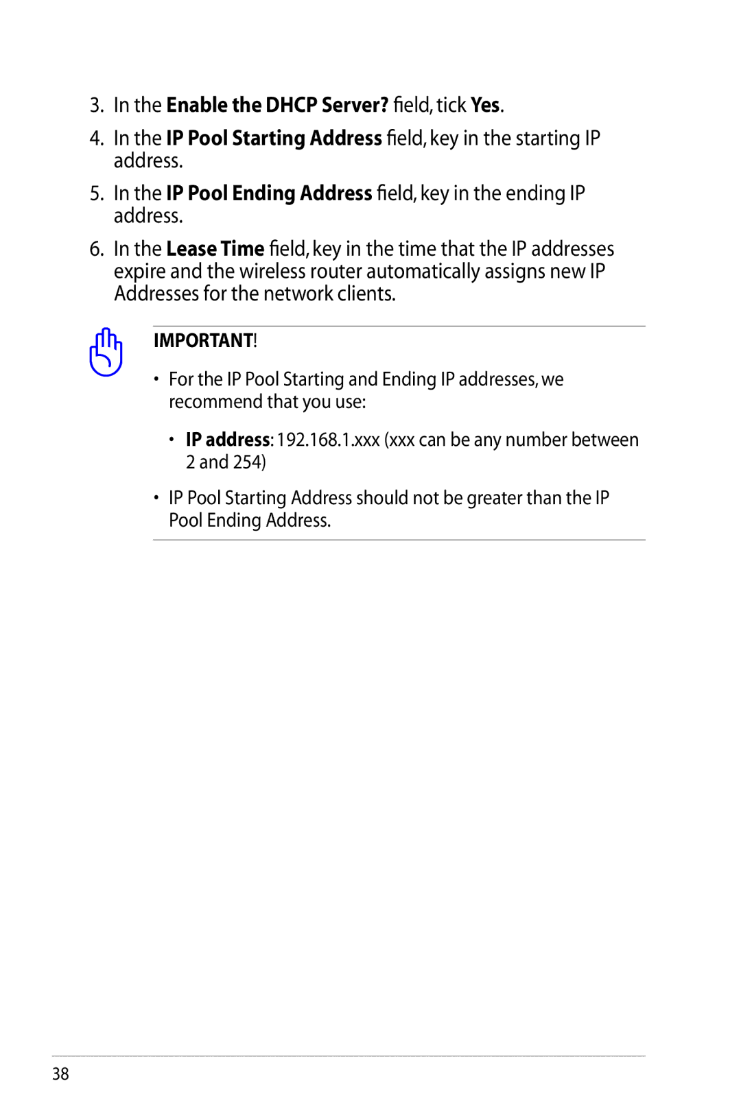 Asus RT-N65U, RTN65U manual Enable the Dhcp Server? field, tick Yes 