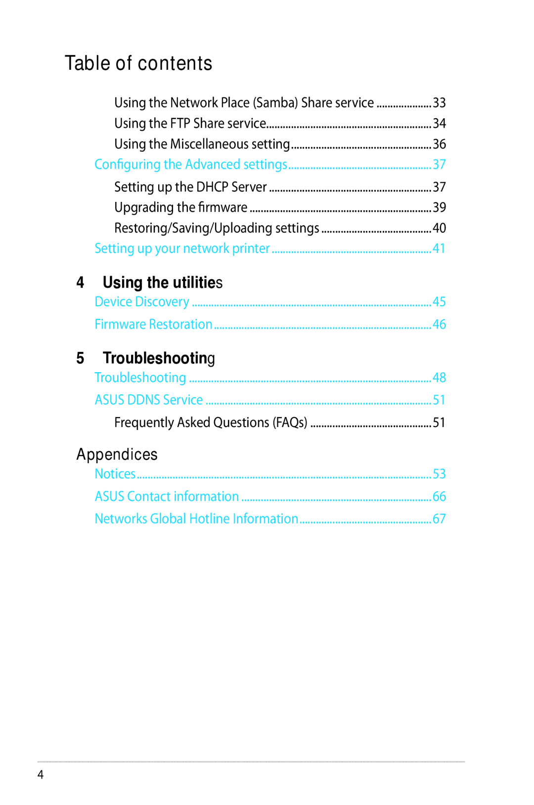 Asus RT-N65U, RTN65U manual Table of contents 