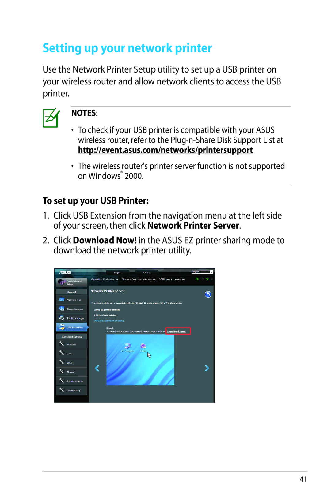 Asus RTN65U, RT-N65U manual Setting up your network printer, To set up your USB Printer 