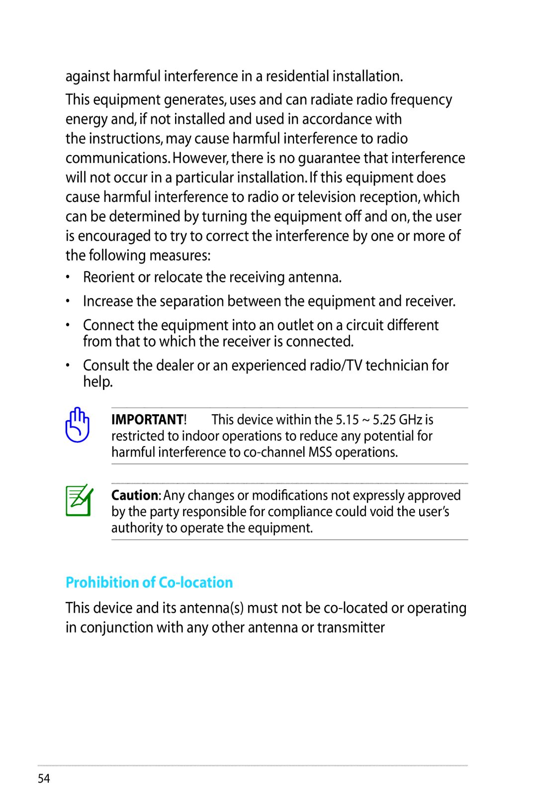 Asus RT-N65U, RTN65U manual Prohibition of Co-location 