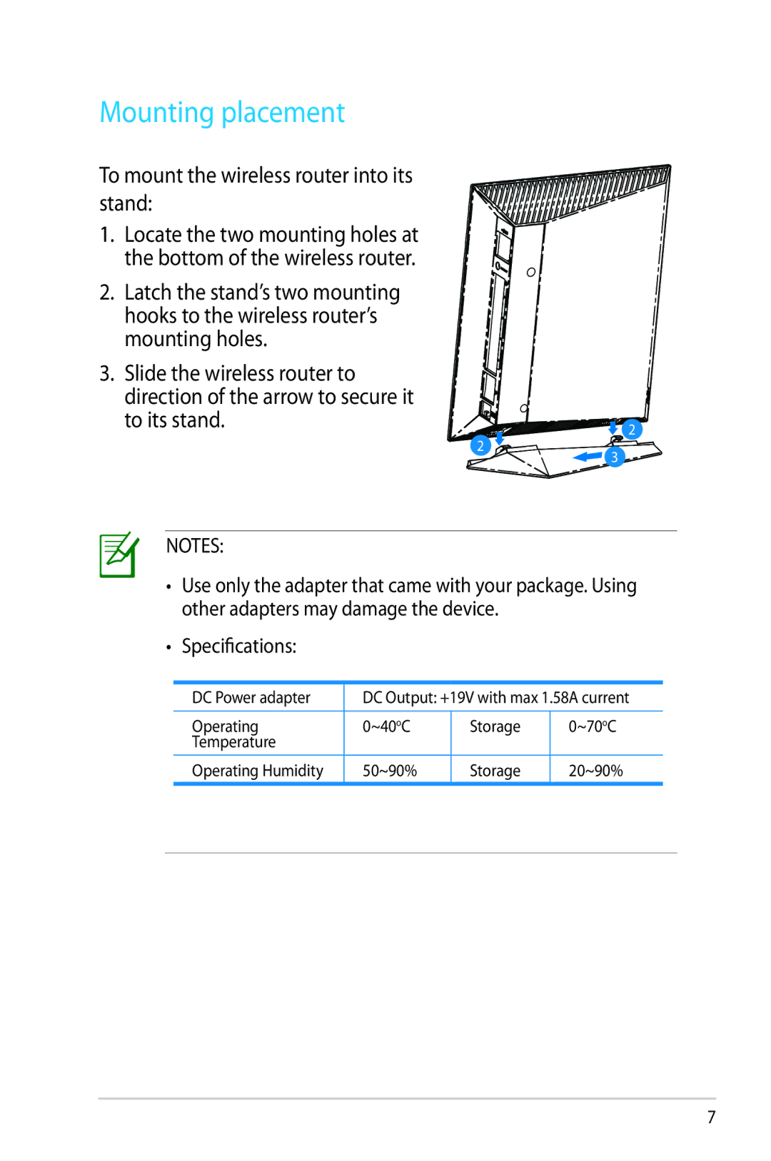 Asus RTN65U, RT-N65U manual Mounting placement 