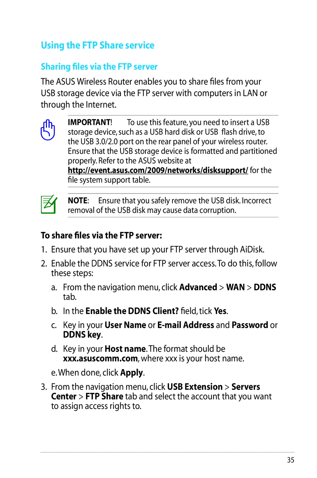 Asus RTAC56U manual Using the FTP Share service, To share files via the FTP server 