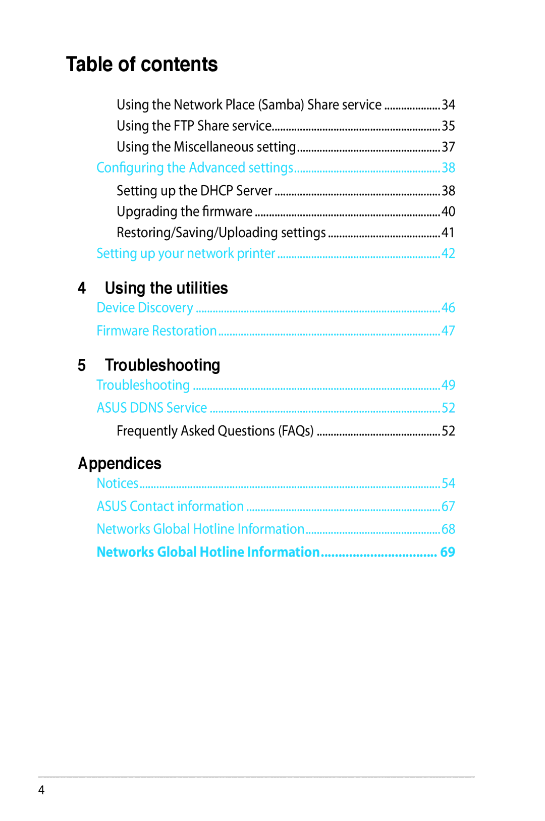 Asus RTAC56U manual Table of contents 