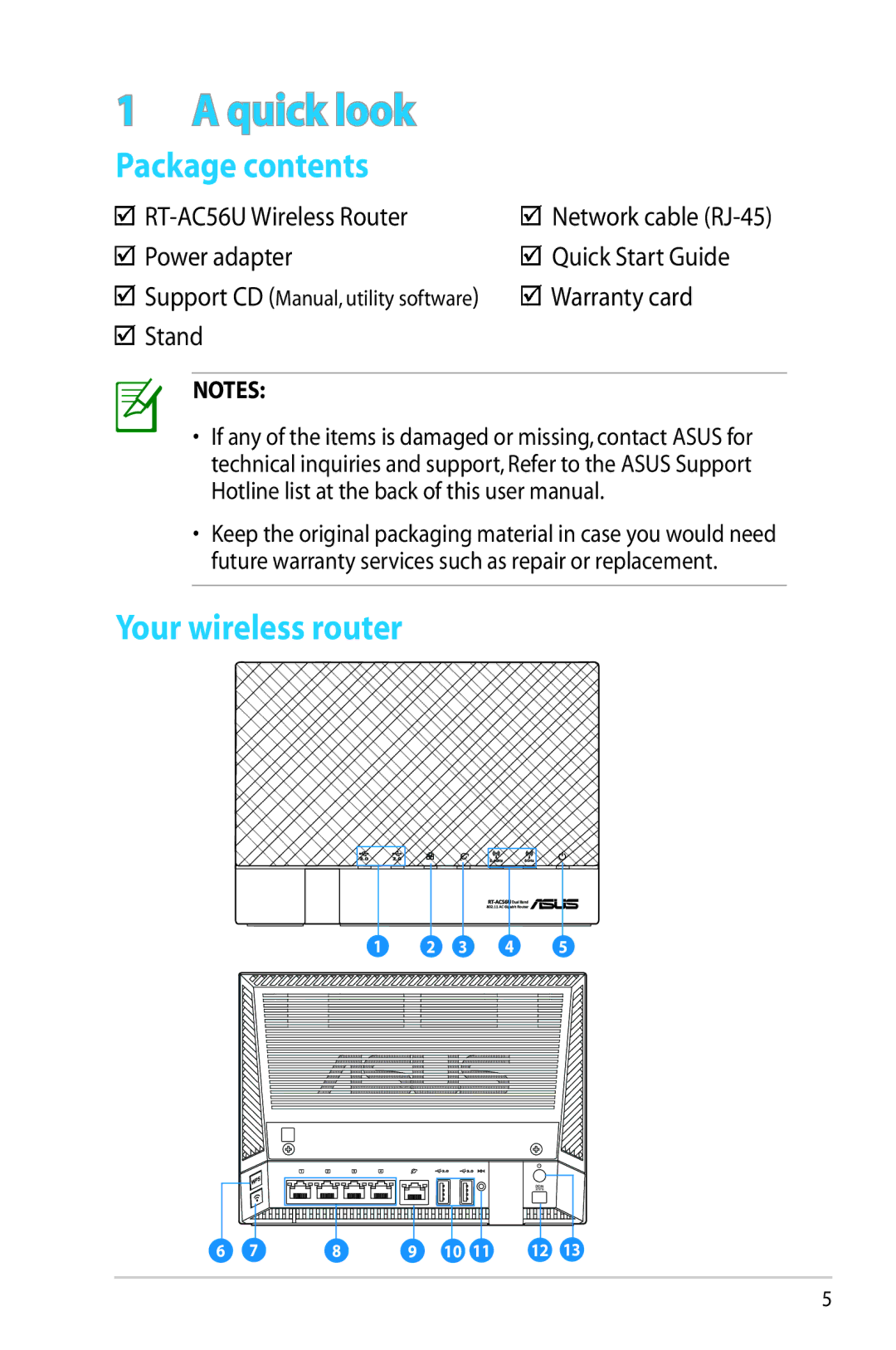 Asus RTAC56U manual Package contents, Your wireless router 