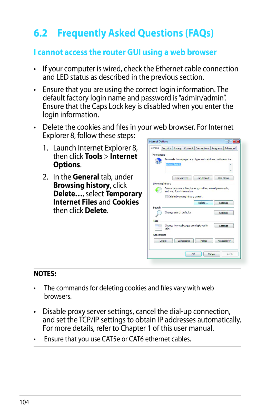 Asus RTAC66U manual Frequently Asked Questions FAQs, Cannot access the router GUI using a web browser 