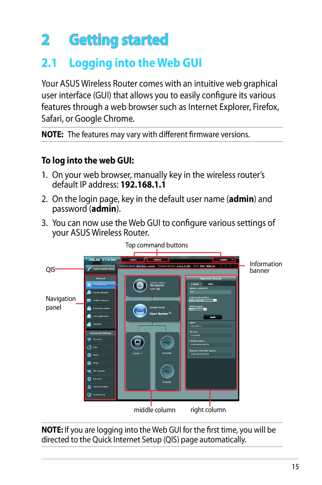 Asus RTAC66U manual Logging into the Web GUI, To log into the web GUI 