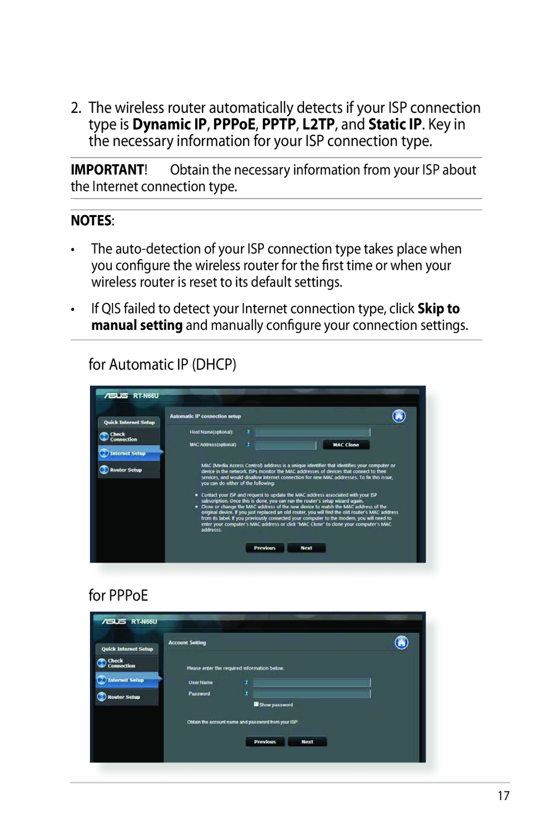 Asus RTAC66U manual For Automatic IP Dhcp For PPPoE 