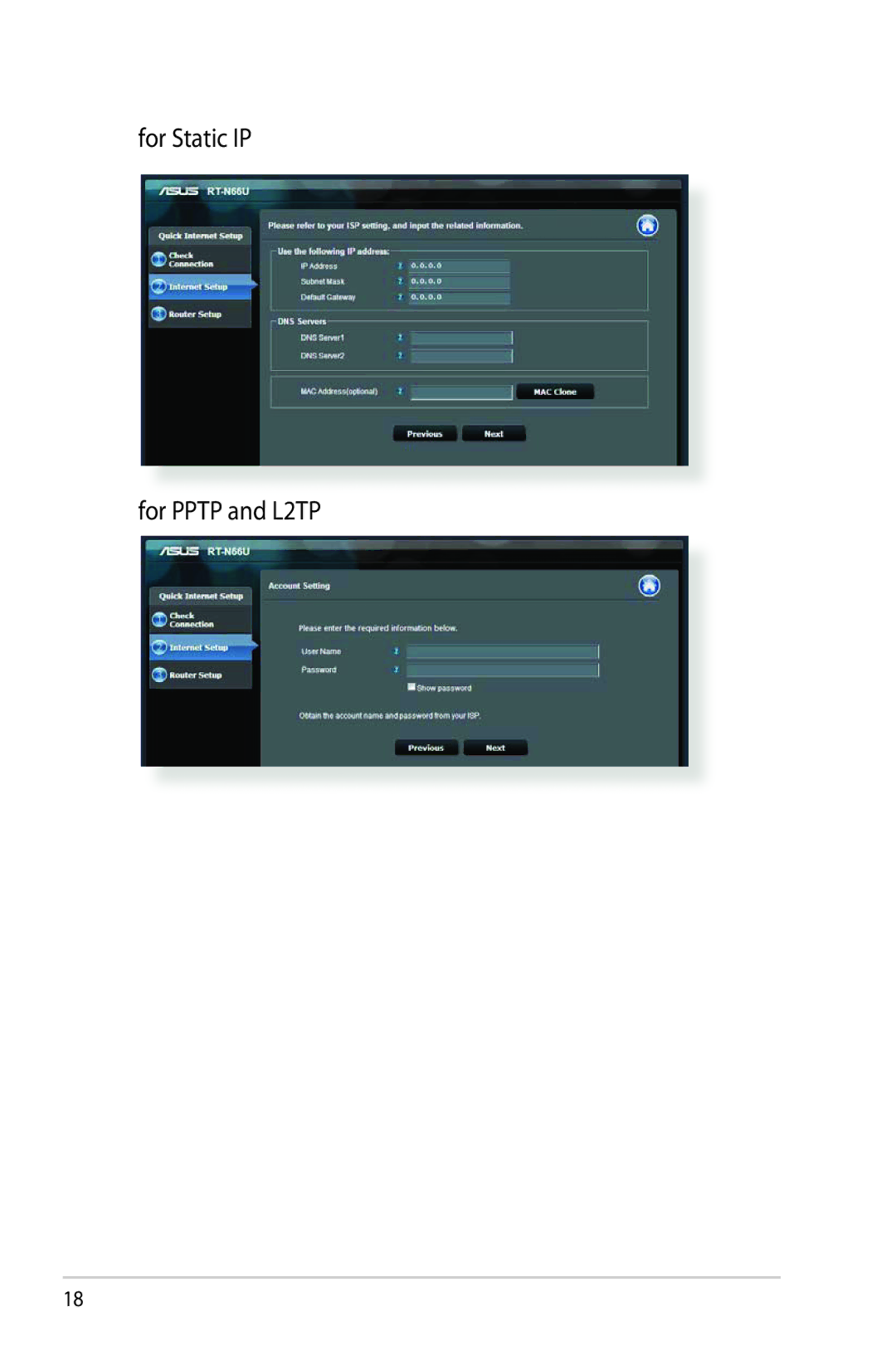 Asus RTAC66U manual For Static IP For Pptp and L2TP 