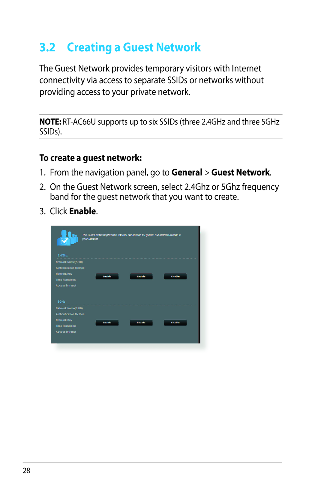 Asus RTAC66U Creating a Guest Network, To create a guest network, From the navigation panel, go to General Guest Network 