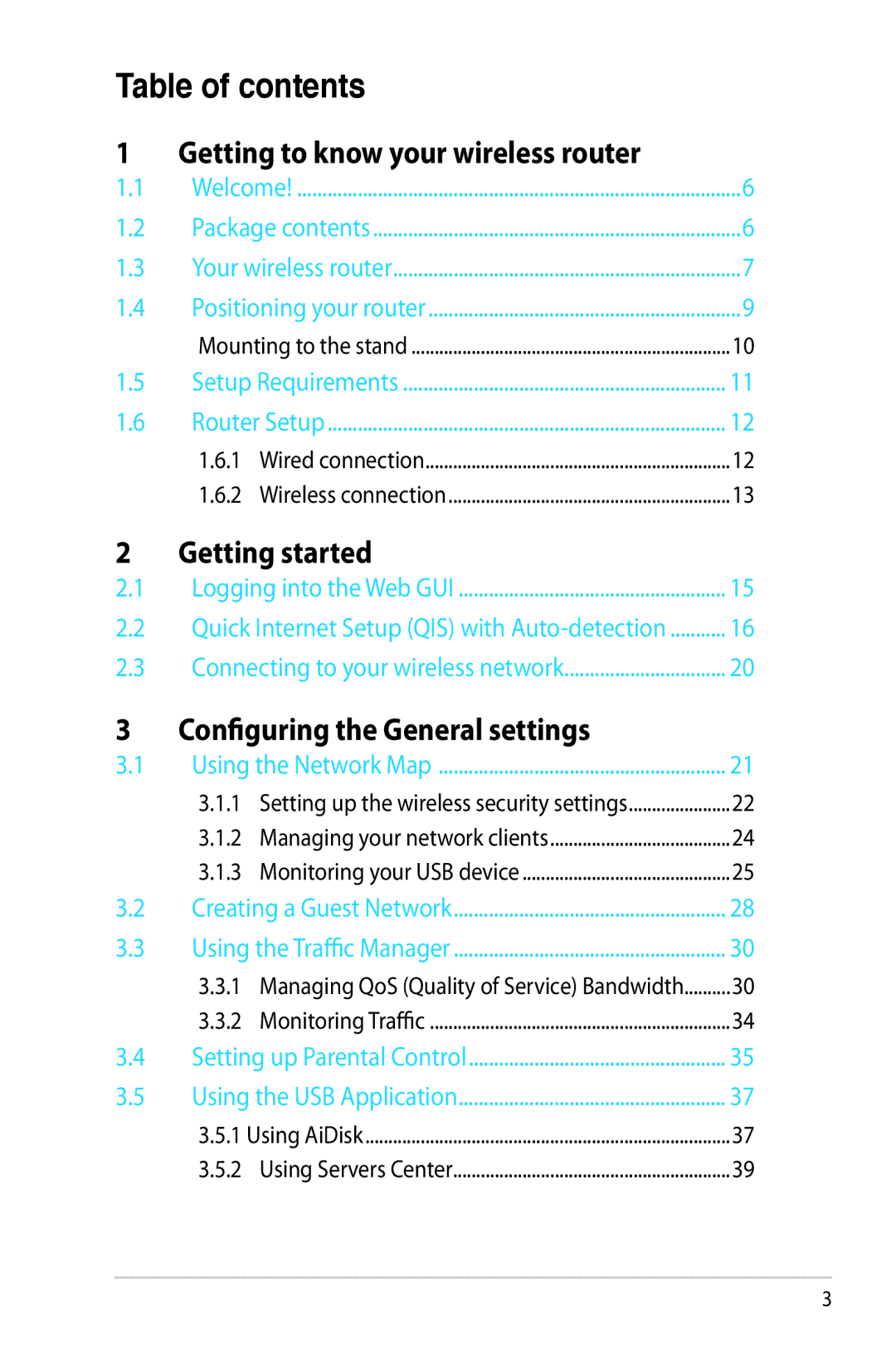 Asus RTAC66U manual Table of contents 