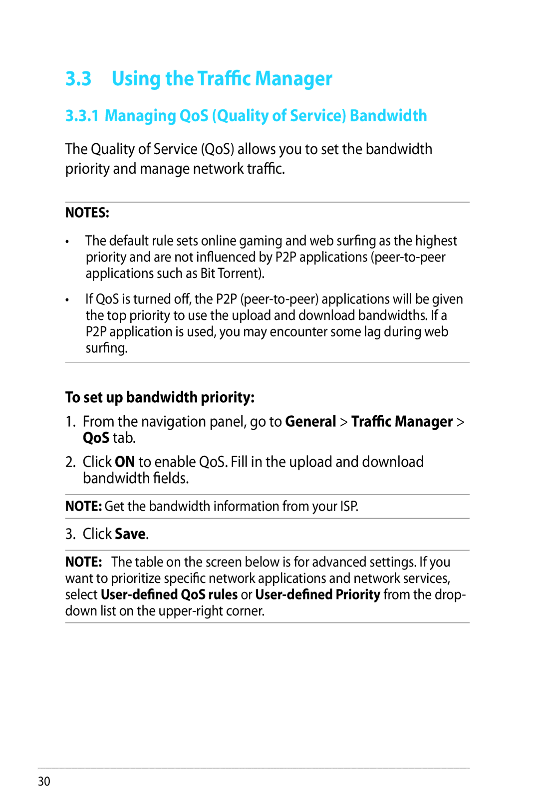 Asus RTAC66U manual Using the Traffic Manager, Managing QoS Quality of Service Bandwidth, To set up bandwidth priority 