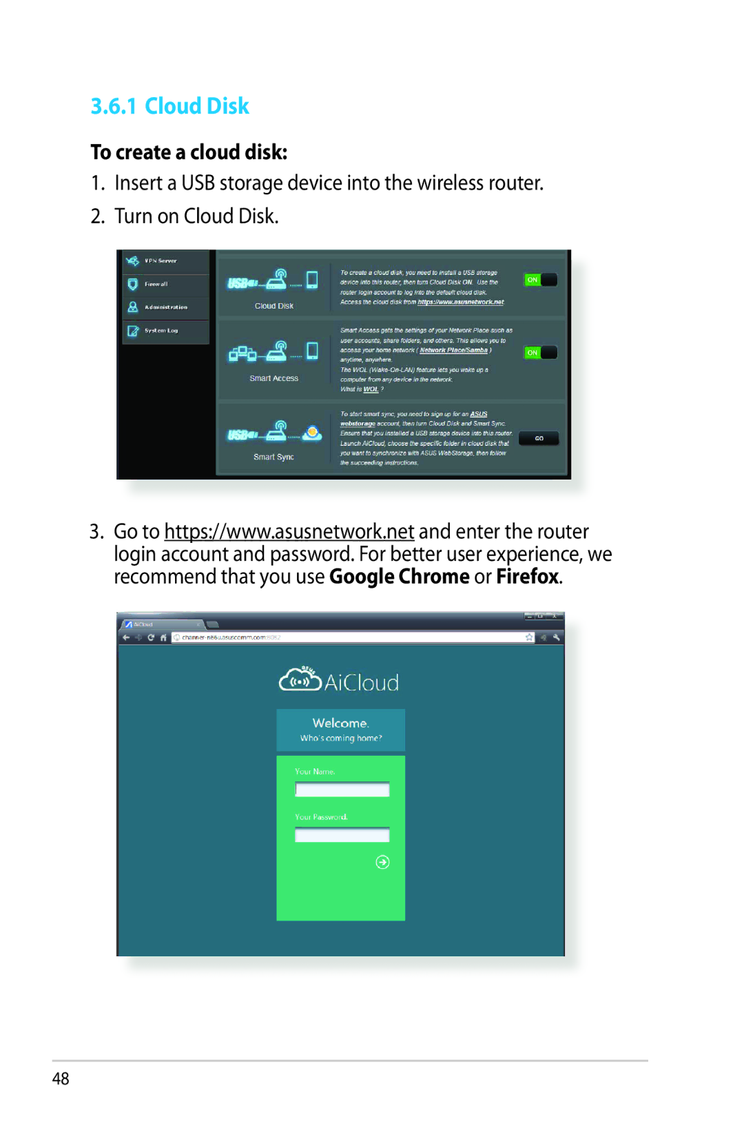 Asus RTAC66U manual Cloud Disk, To create a cloud disk 