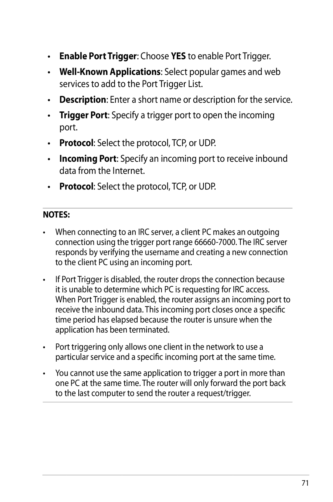 Asus RTAC66U manual Enable Port Trigger Choose YES to enable Port Trigger 