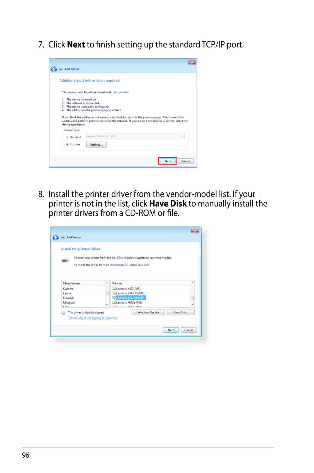 Asus RTAC66U manual Click Next to finish setting up the standard TCP/IP port 