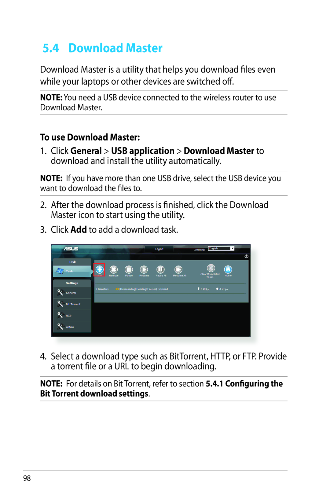 Asus RTAC66U manual To use Download Master 