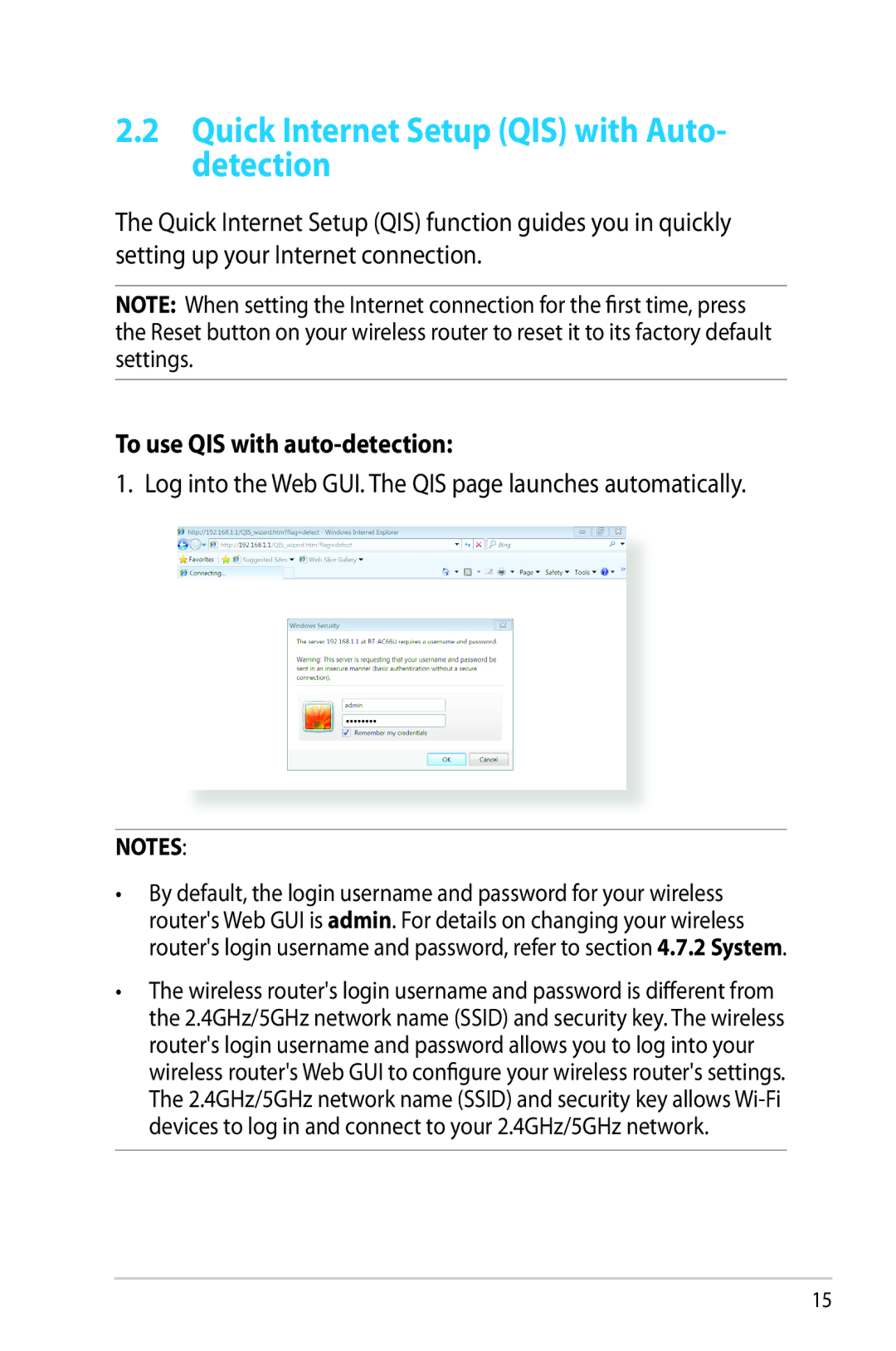 Asus RTAC68U manual Quick Internet Setup QIS with Auto- detection, To use QIS with auto-detection 