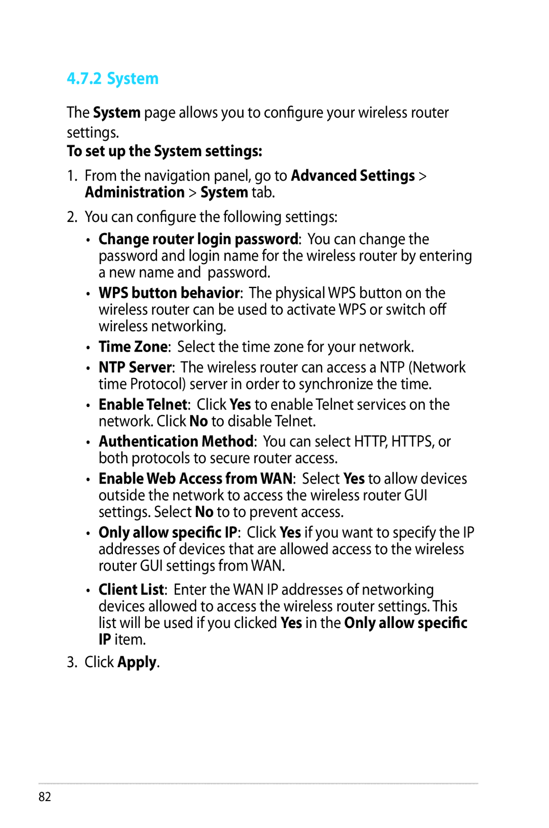 Asus RTAC68U manual To set up the System settings, Time Zone Select the time zone for your network 