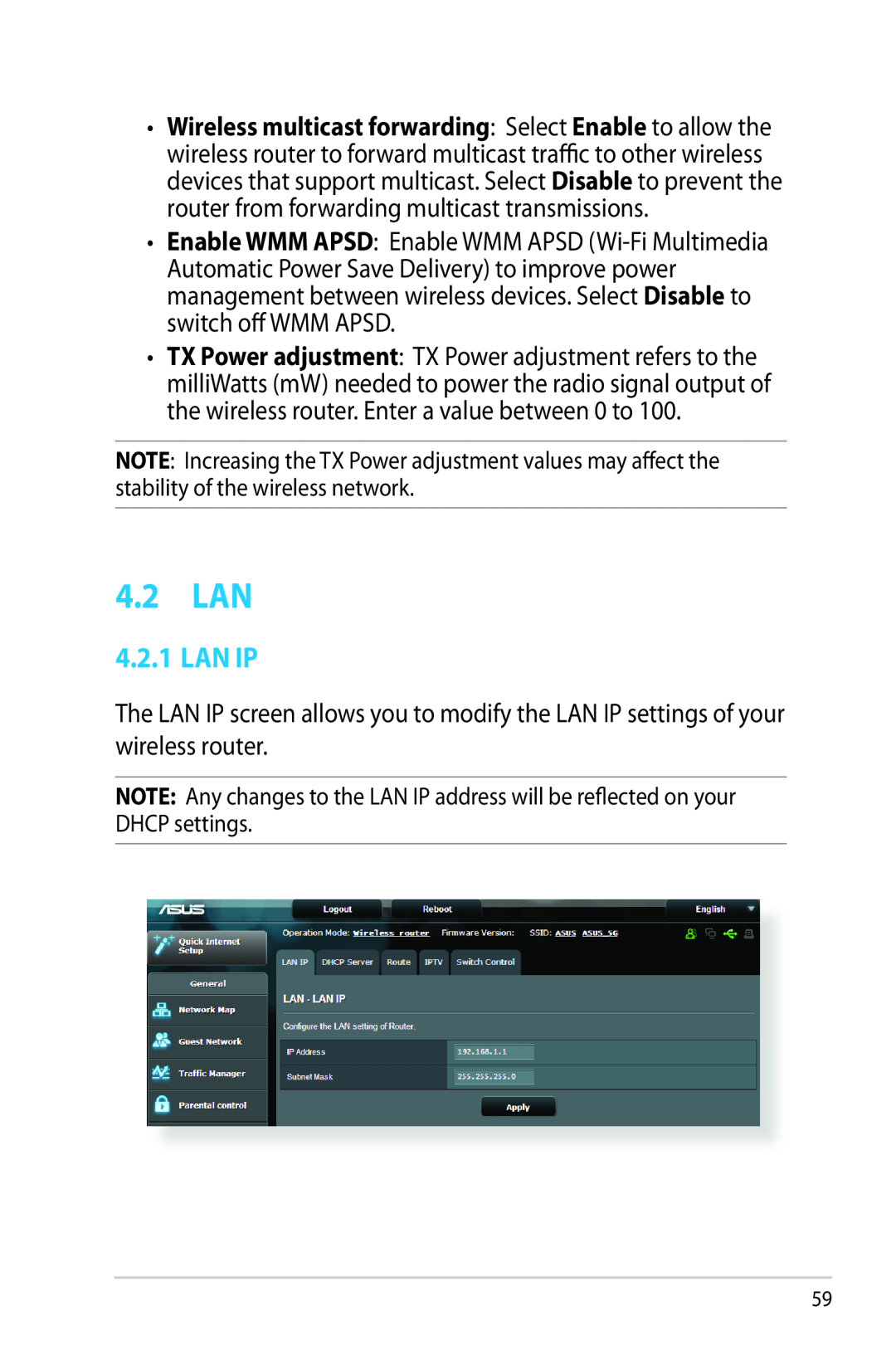 Asus RTAC68U manual 4.2 LAN, Lan Ip 