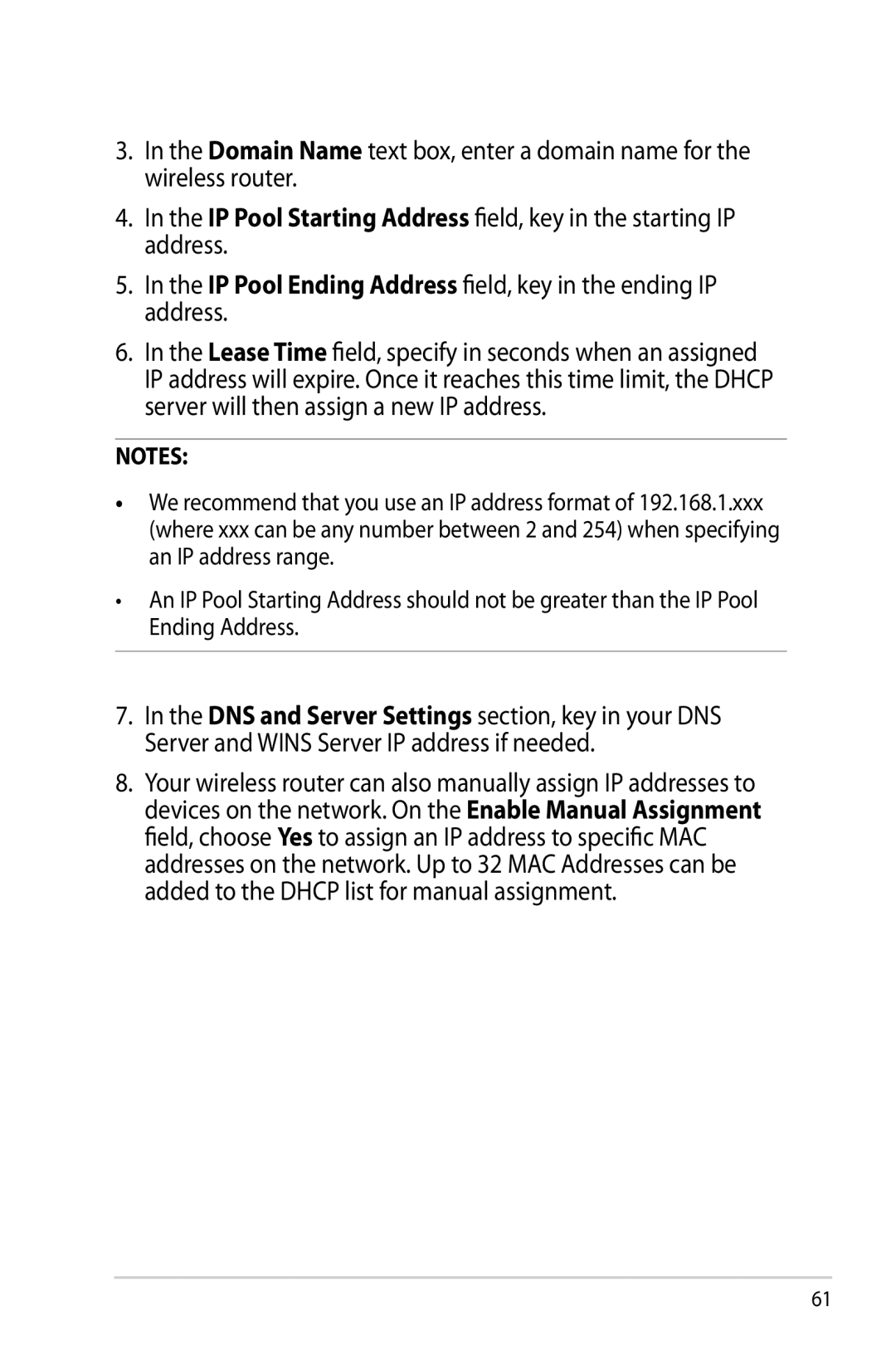 Asus RTAC68U manual In the IP Pool Ending Address field, key in the ending IP address 