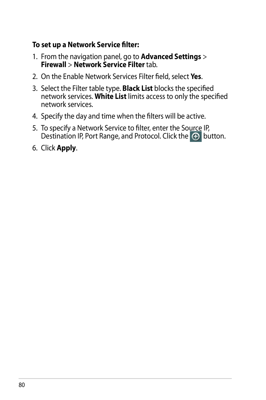 Asus RTAC68U manual To set up a Network Service filter 