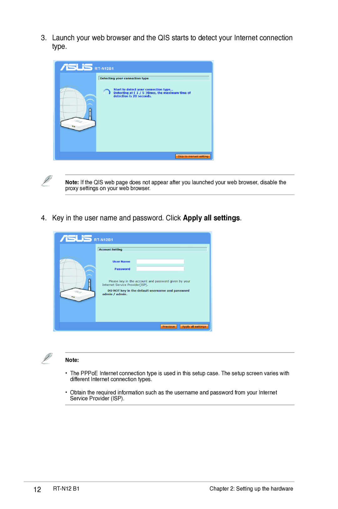 Asus RTN12B1 user manual Setting up the hardware 