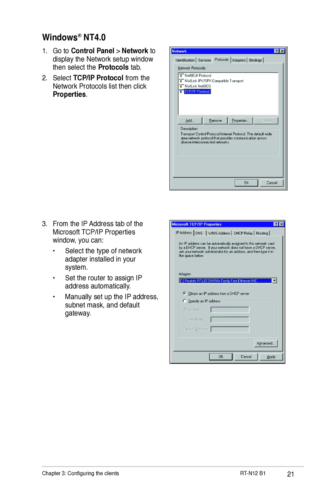 Asus RTN12B1 user manual Windows NT4.0 