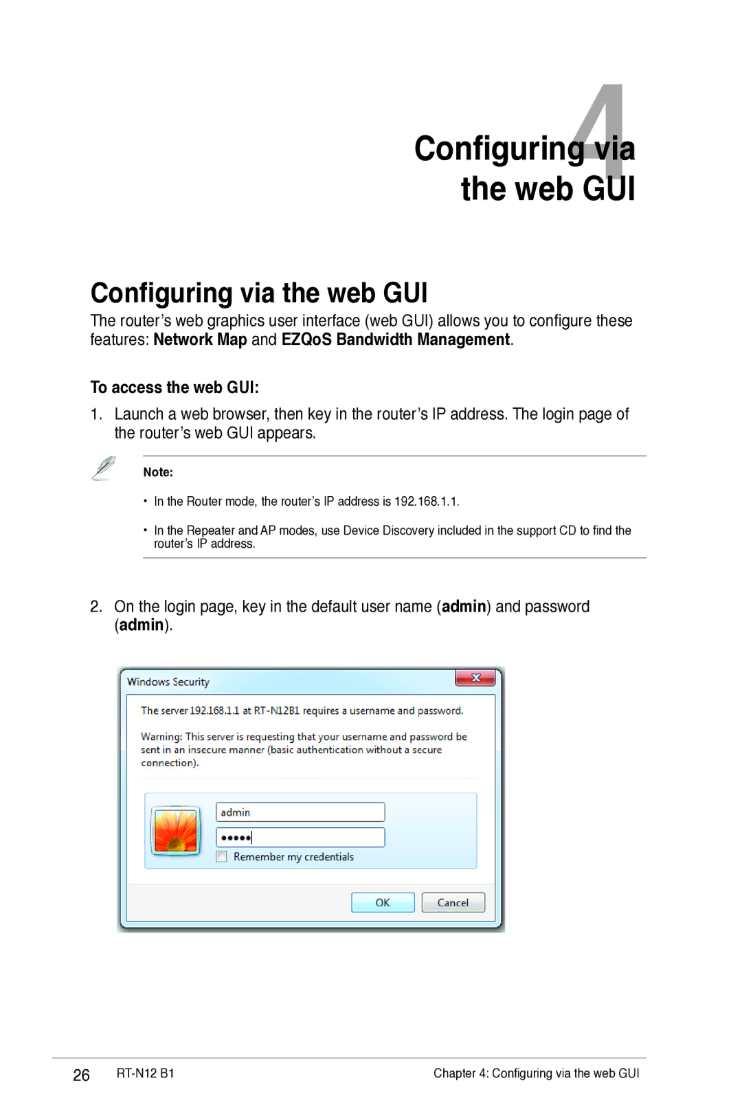 Asus RTN12B1 user manual Configuring via the web GUI, To access the web GUI 