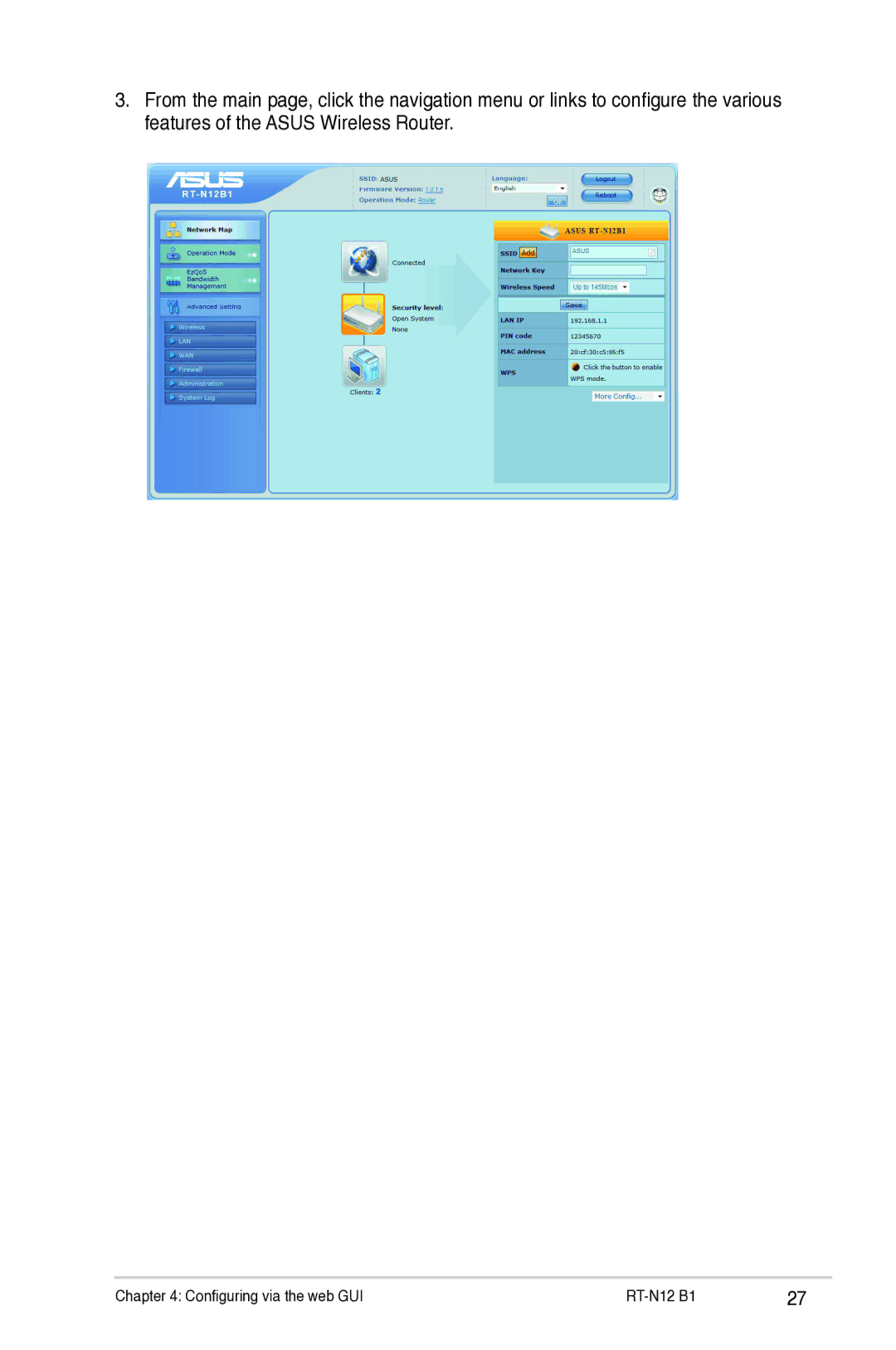 Asus RTN12B1 user manual Configuring via the web GUI RT-N12 B1 