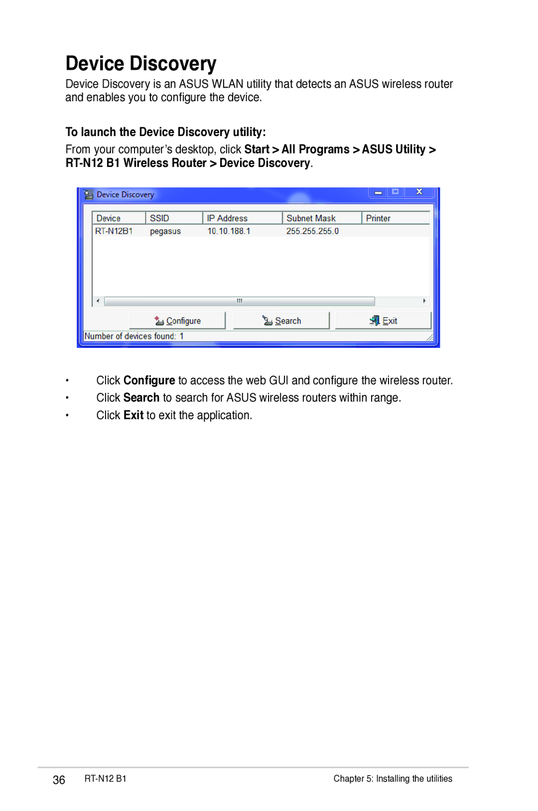 Asus RTN12B1 user manual To launch the Device Discovery utility 