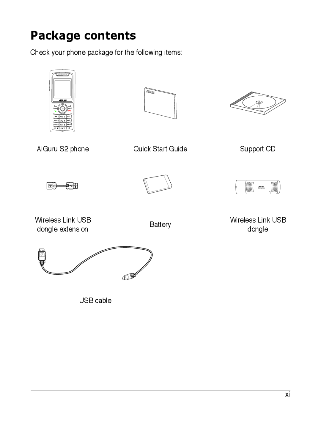 Asus S2 manual Package contents 