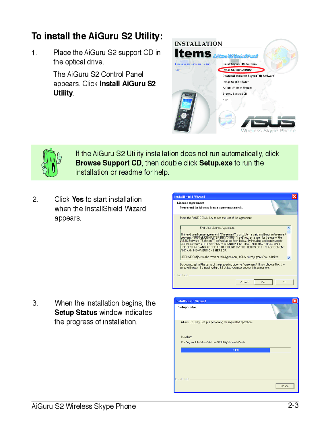 Asus manual To install the AiGuru S2 Utility 