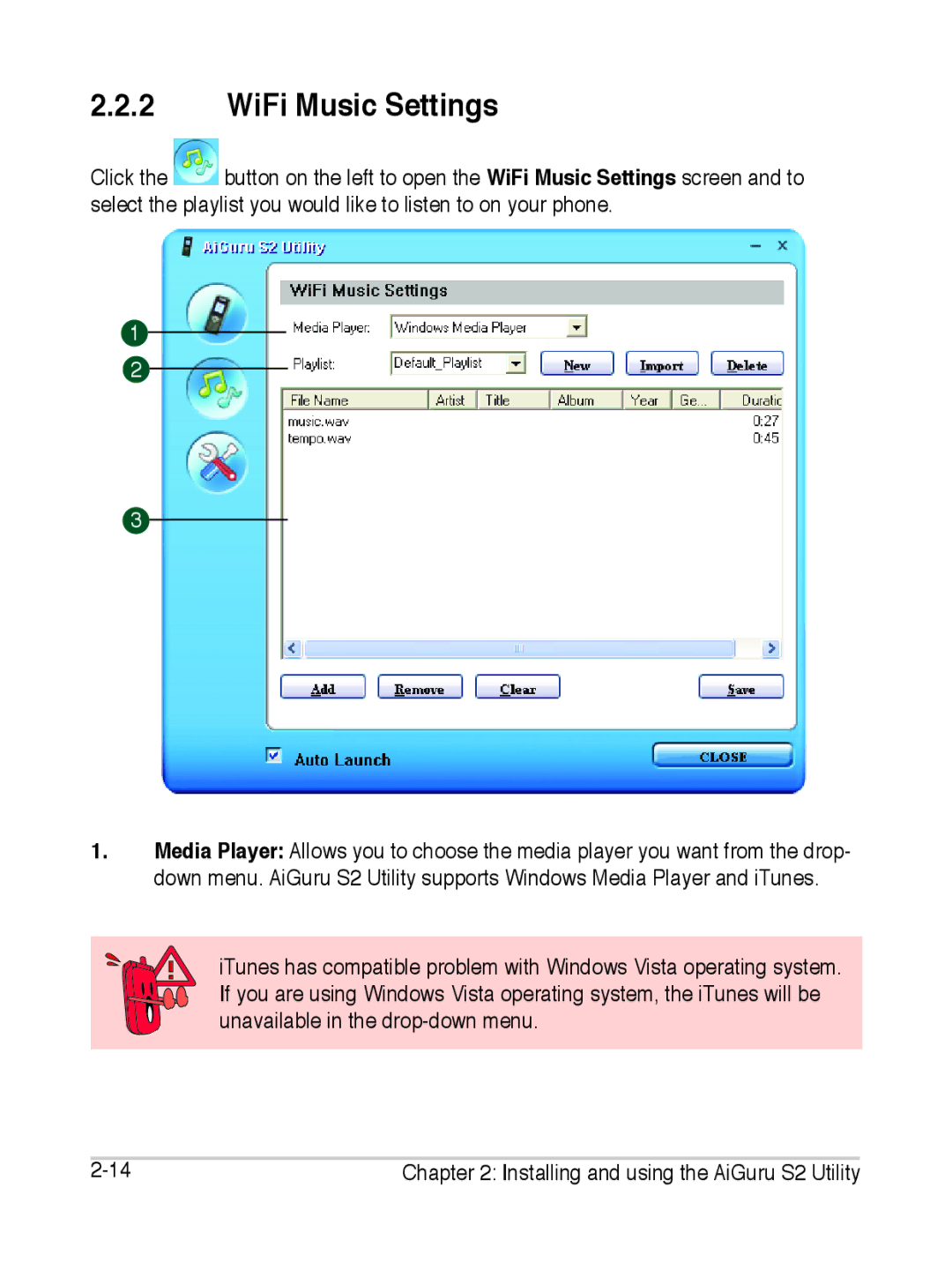 Asus S2 manual WiFi Music Settings 