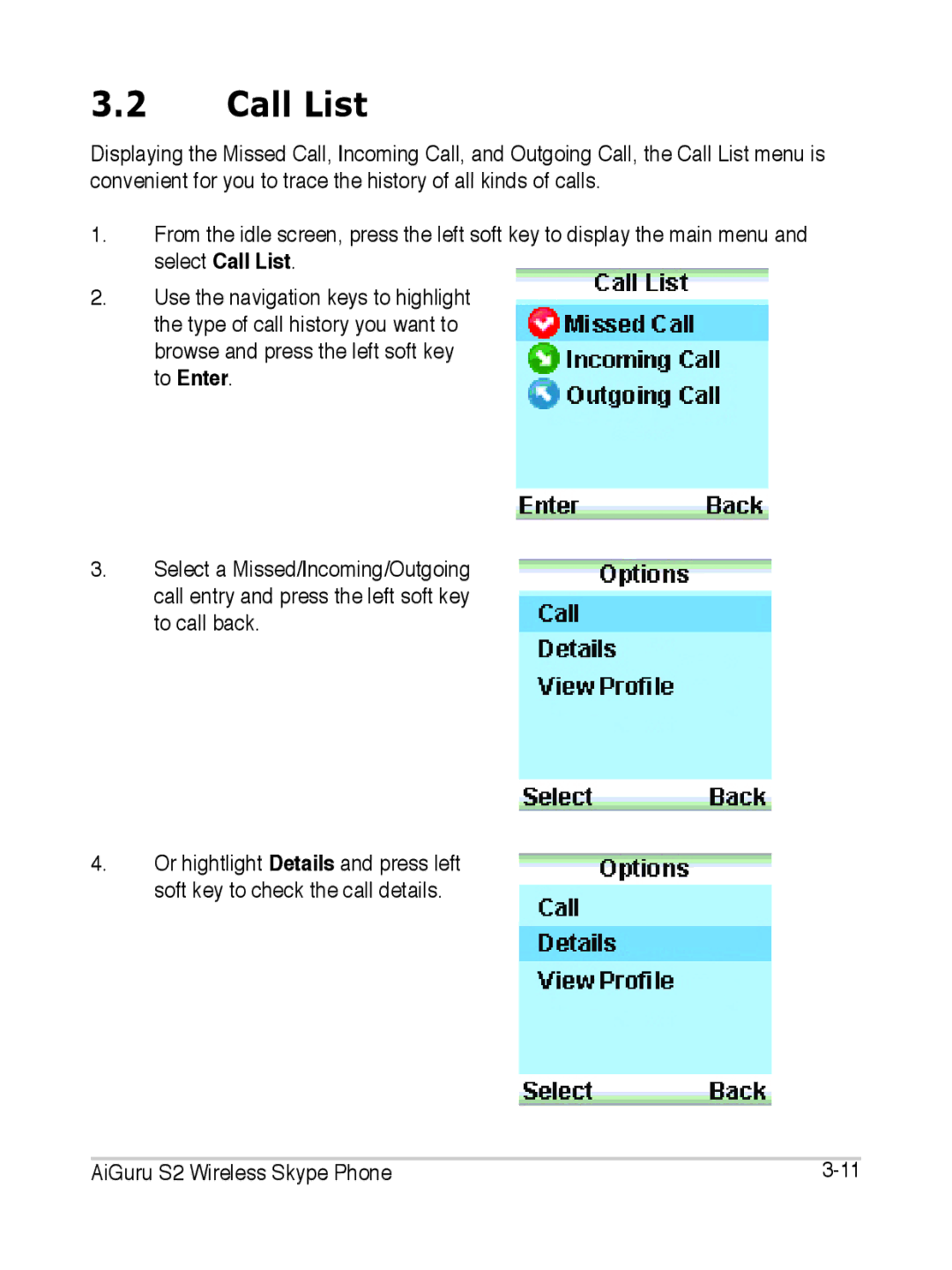 Asus S2 manual Call List 