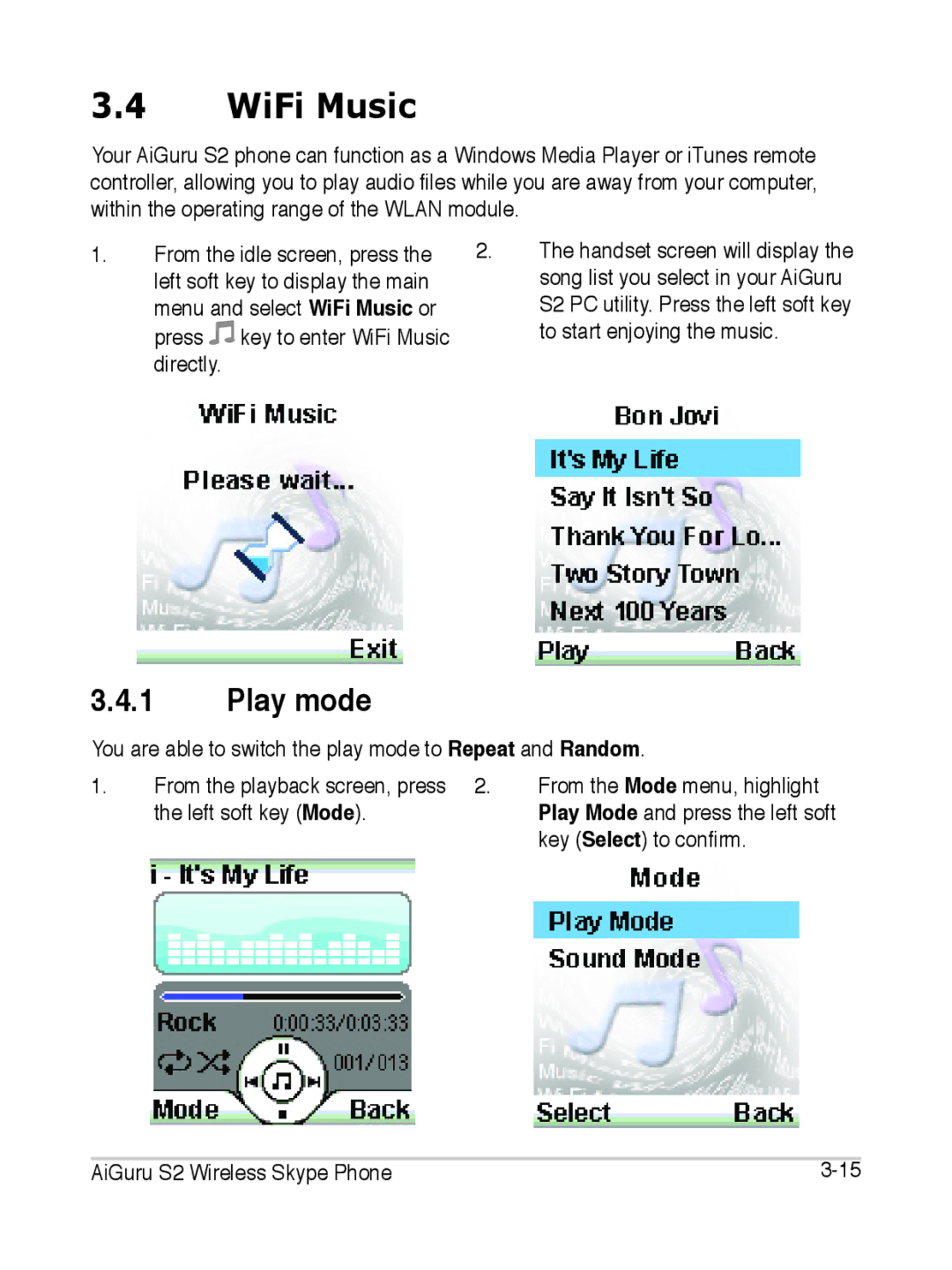 Asus S2 manual WiFi Music, Play mode 