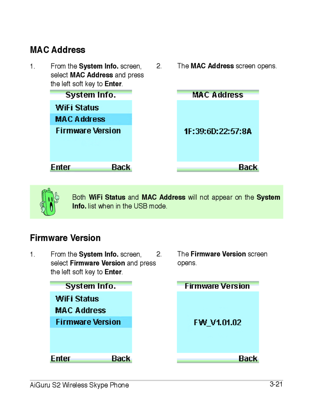 Asus S2 manual MAC Address, Firmware Version 