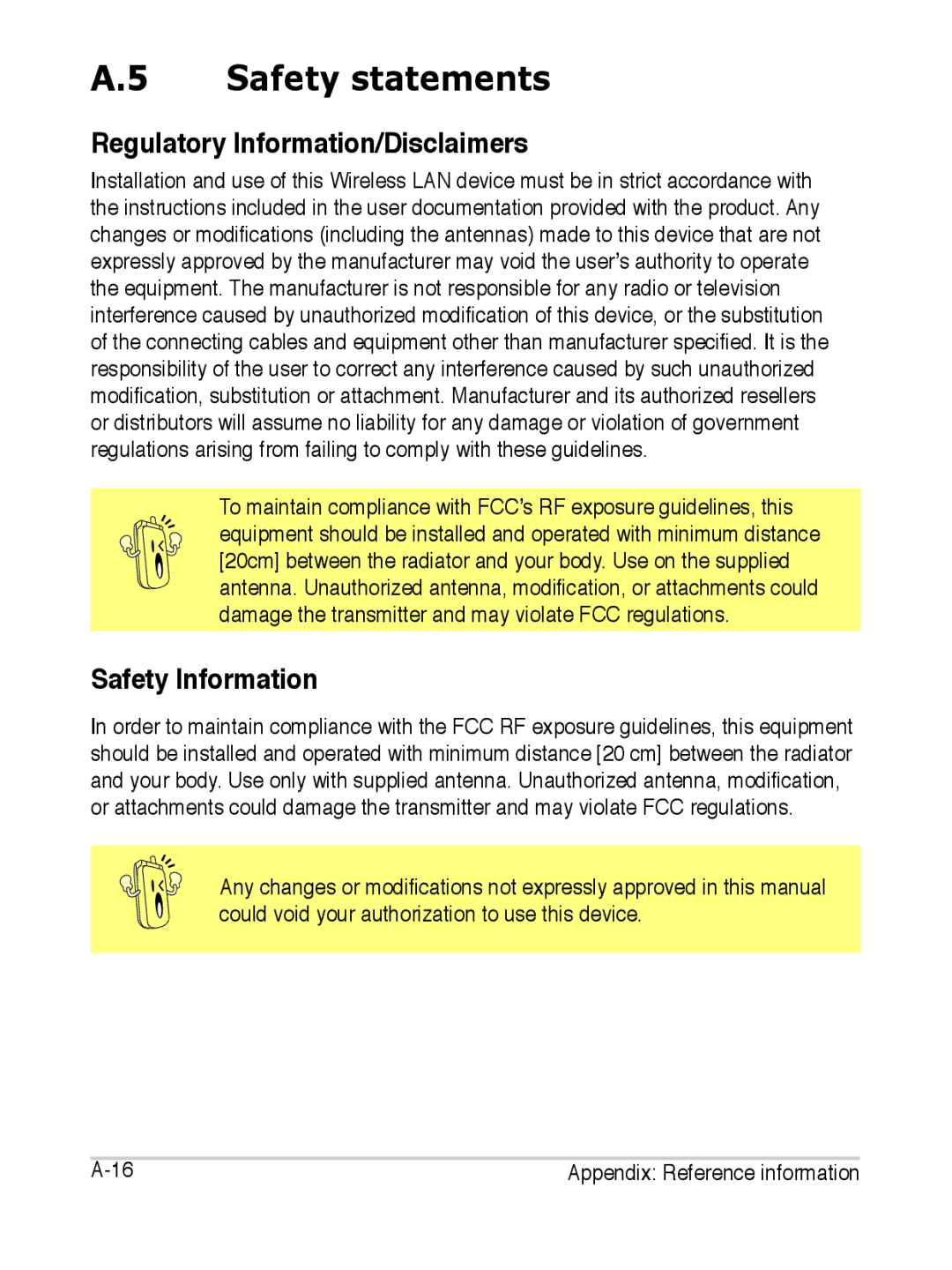 Asus S2 manual Safety statements, Regulatory Information/Disclaimers, Safety Information 