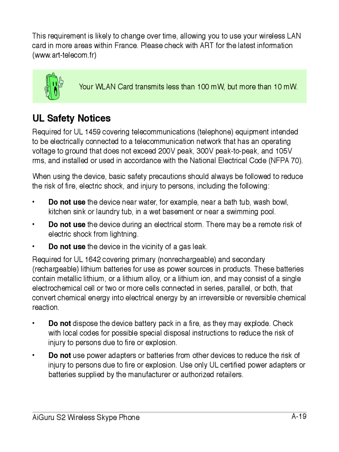 Asus S2 manual UL Safety Notices 