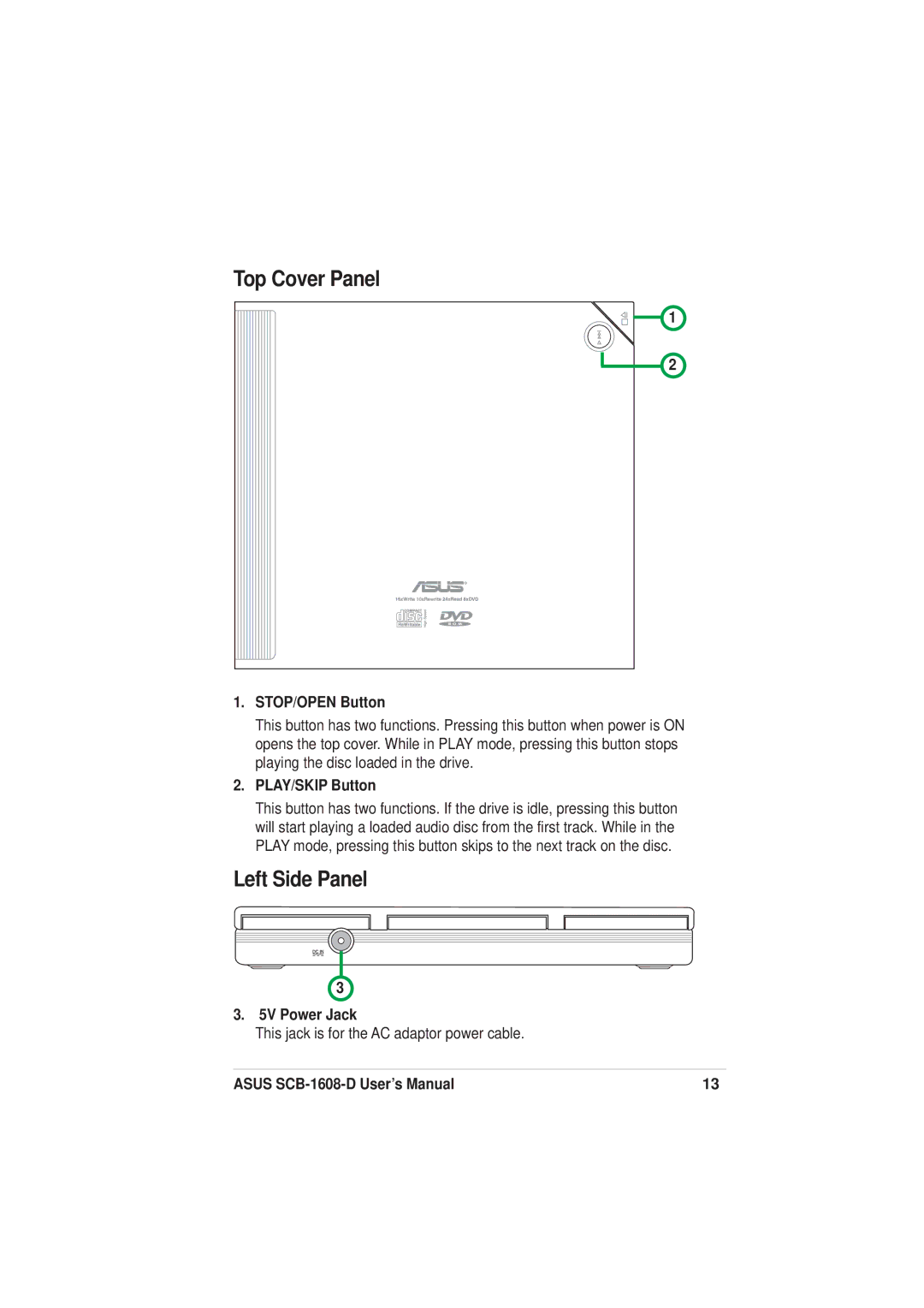 Asus SCB-1608-D user manual Top Cover Panel, Left Side Panel 